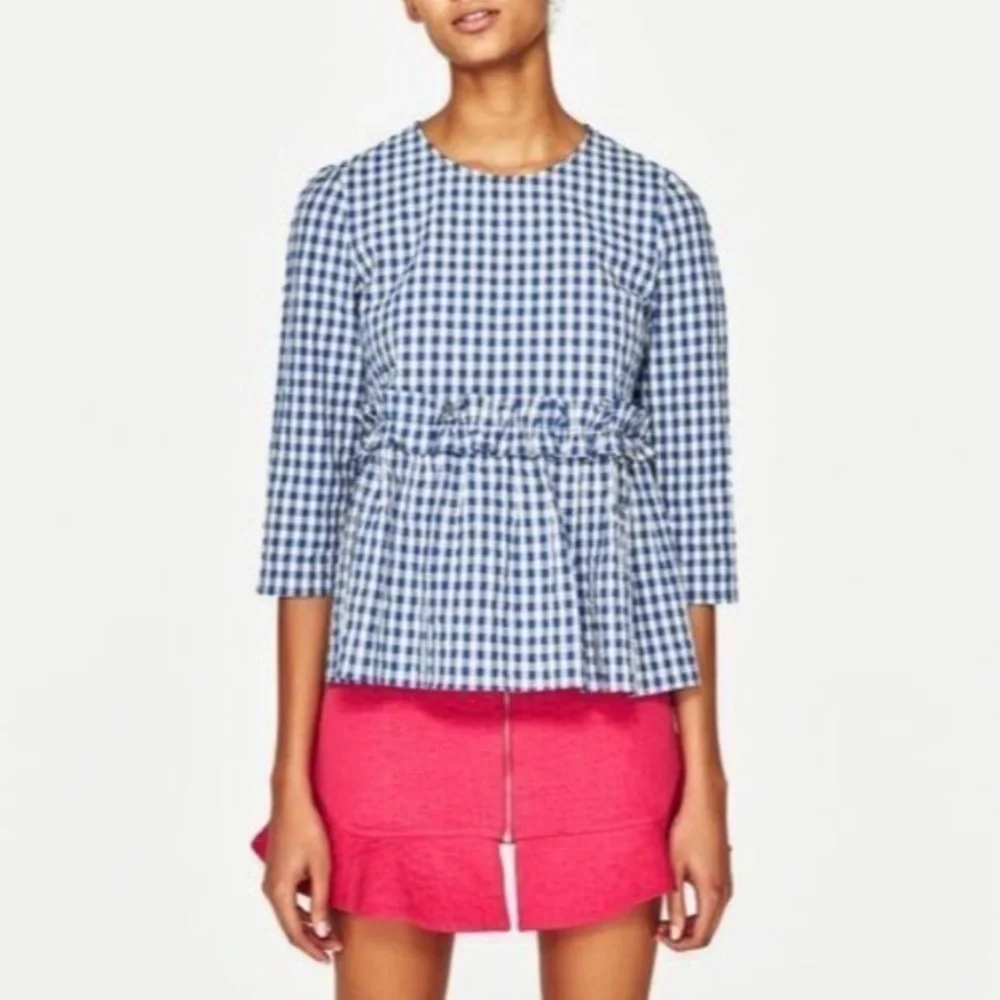 ZARA Gingham Ruffle Top - Picture 2 of 8